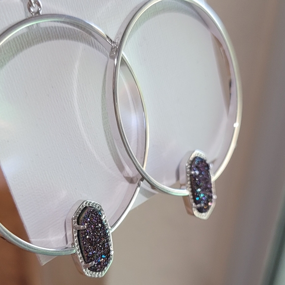 NWT Kendra Scott Drusy Earrings Silver Hoops - Picture 5 of 16